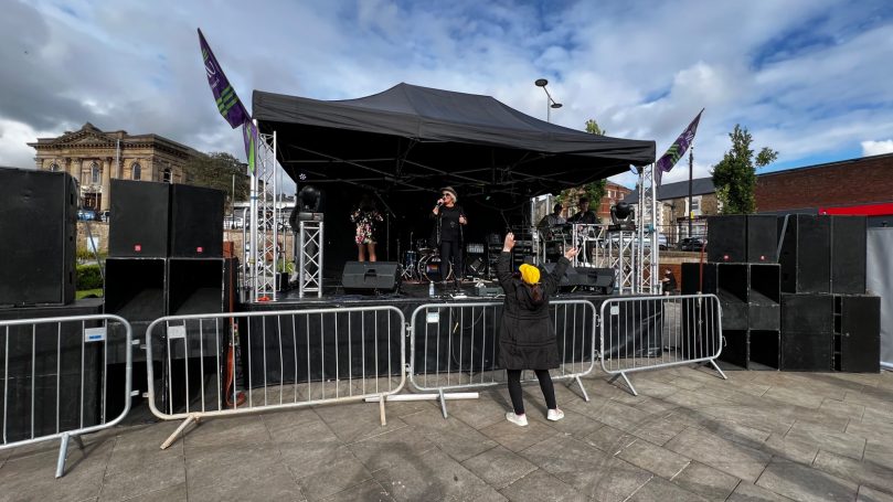 22kw sound system for a 6000 crowd festival with full kit on stage, monitors mic stands sm58 vocal mics sm57 mics for backline 